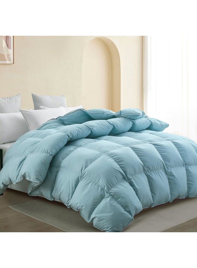 Snowman Premium Down Comforter King Size, Luxurious All Season Duvet Insert with Cotton Blended Fabric, 44oz Fill Weight 3D Baffle Box Design Hotel Bedding Comforter (Blue,106"x90") - Image 1