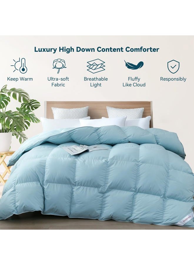 Snowman Premium Down Comforter King Size, Luxurious All Season Duvet Insert with Cotton Blended Fabric, 44oz Fill Weight 3D Baffle Box Design Hotel Bedding Comforter (Blue,106"x90") - Image 3