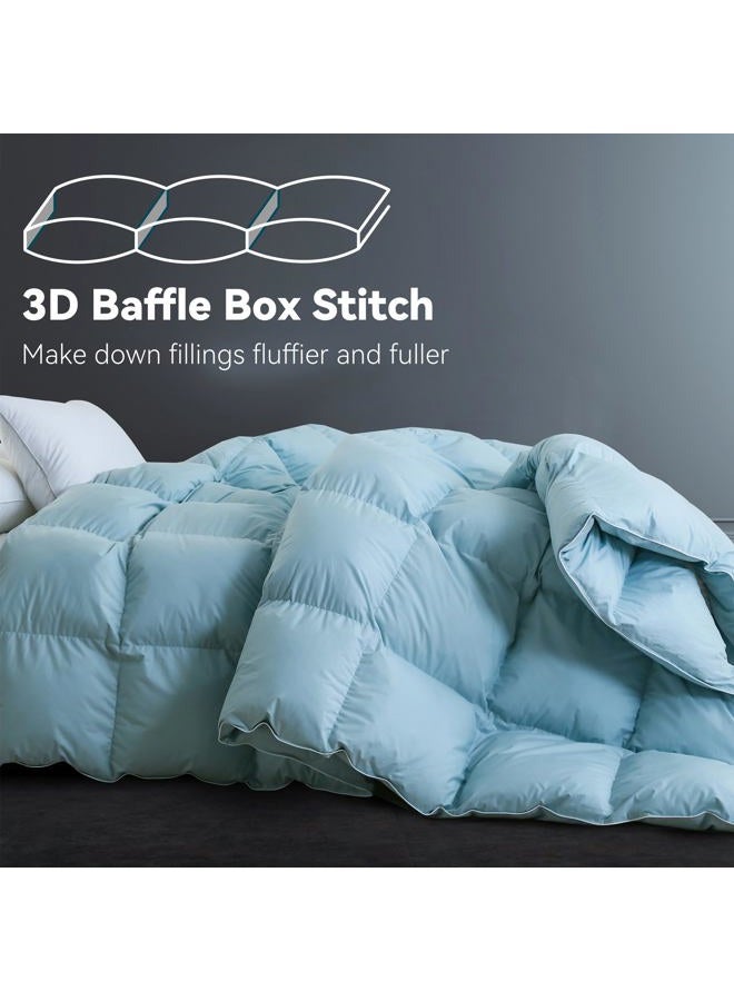 Snowman Premium Down Comforter King Size, Luxurious All Season Duvet Insert with Cotton Blended Fabric, 44oz Fill Weight 3D Baffle Box Design Hotel Bedding Comforter (Blue,106"x90") - Image 4