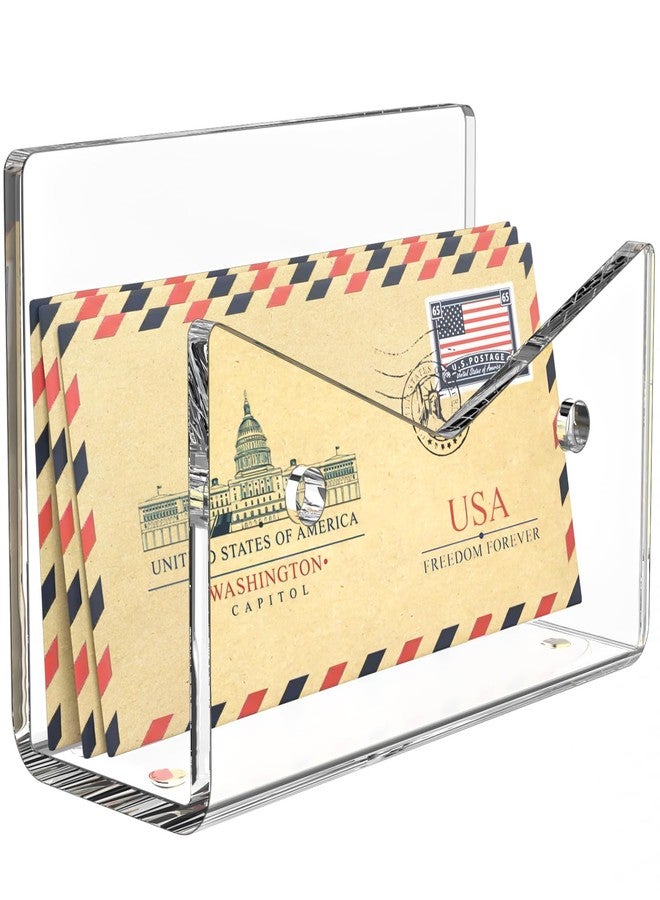 Rulyyo Mail Organizer Envelope Holder - Clear Acrylic Mail Holder Countertop Vertical Desk Organizer Small File Bill Document Notebook Letter Sorter for Home School Office Supplies - Image 1