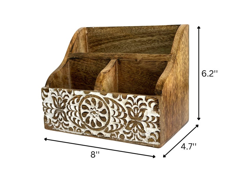 Mie Creations Wooden Office Desk Organizer Countertop  Farmhouse Stationary Aesthetic Organizer For Marker  Pen  Remote  Makeup Brush  Art Supplies Accessories  Modern Work Study Drawer Caddy- White Shabby Chic - Image 5