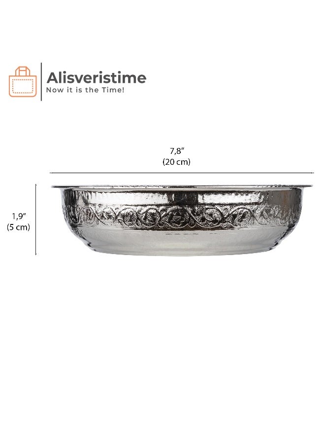 Alisveristime Traditional Turkish Bath Hammam Bowl with Authentic Motifs (440gr (15.50 oz) Made of Zinc (7.87-Inch Diameter) (Silver) - Image 3