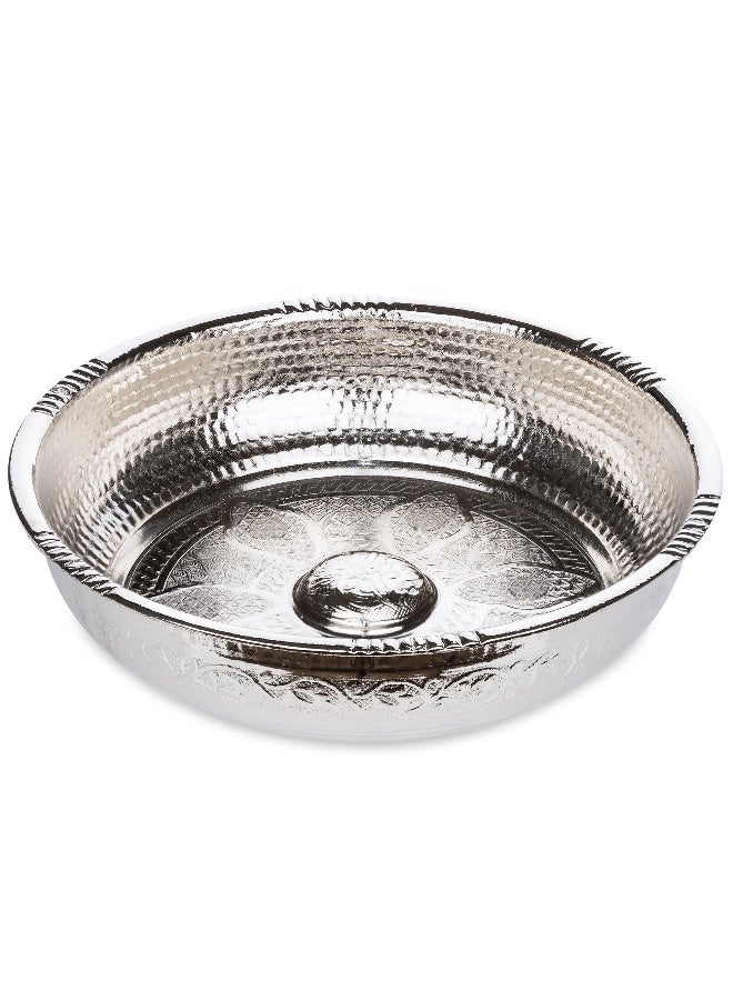 Alisveristime Traditional Turkish Bath Hammam Bowl with Authentic Motifs (440gr (15.50 oz) Made of Zinc (7.87-Inch Diameter) (Silver) - Image 1