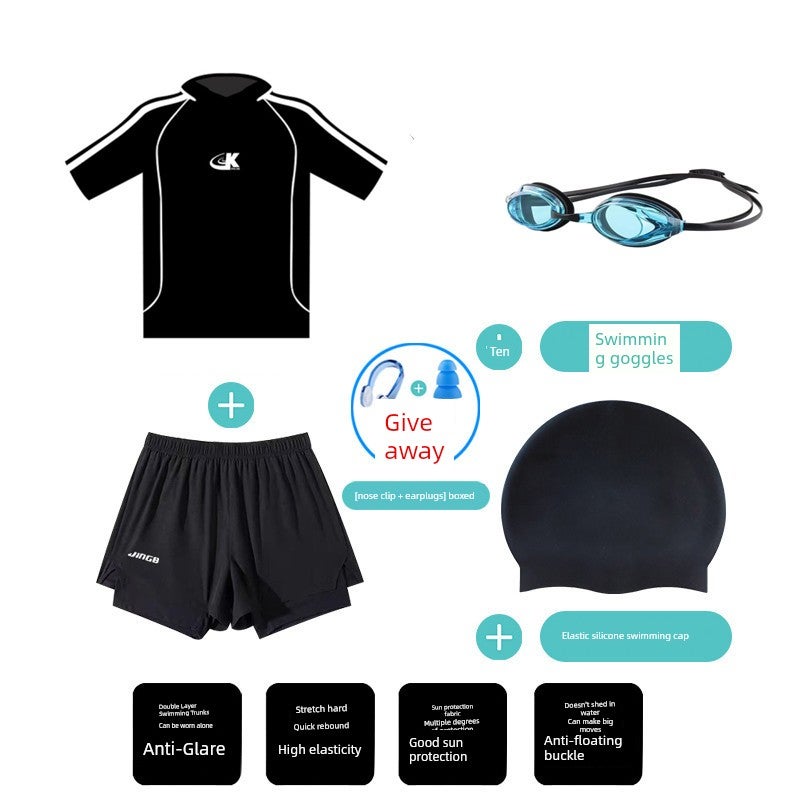 Swimming trunks men's swimsuit set hot spring chest binding anti-embarrassment quick-drying plus size beach hot spring swimming trunks equipment full set - Image 5