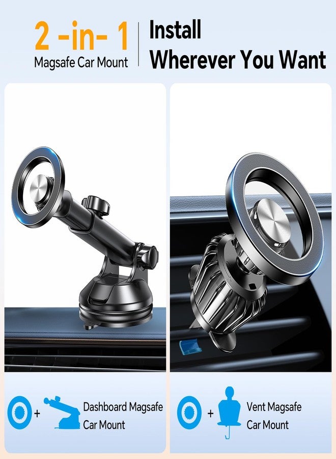 Coolpow True Military-Grade for MagSafe Car Mount, 2025 Ultimate Magnetic Phone Holder for Car Dash[360° Adjustable] Cell Phone Holders for Your Car for iPhone 16 Pro Max 15 14 13 12 Galaxy & magsafe case - Image 2