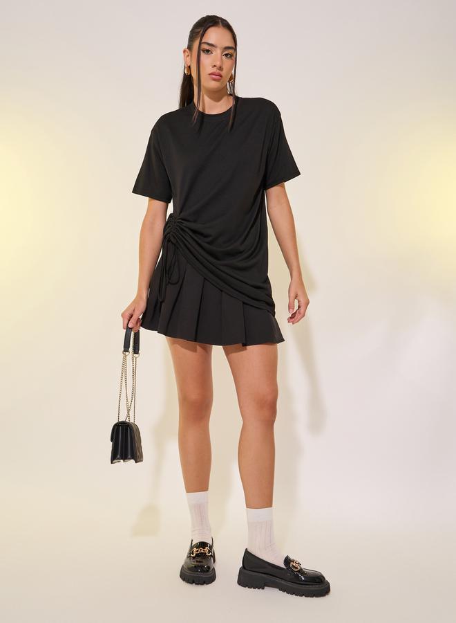 Take Two Women Black Oversized Round Neck T-Shirt with Drawstring Detail - Image 2