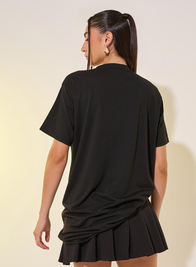 Take Two Women Black Oversized Round Neck T-Shirt with Drawstring Detail - Image 5