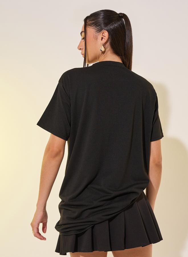 Take Two Women Black Oversized Round Neck T-Shirt with Drawstring Detail - Image 5