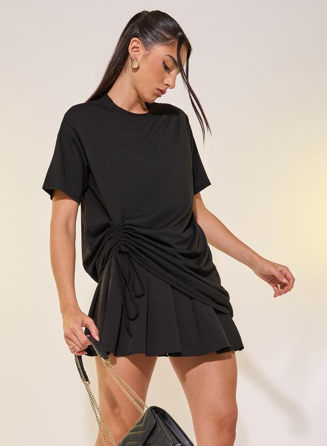 Take Two Women Black Oversized Round Neck T-Shirt with Drawstring Detail - Image 3