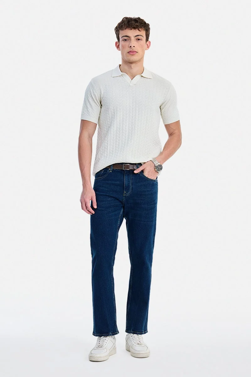 SNITCH Off-White Textured Half Sleeve Regular Fit T-Shirt