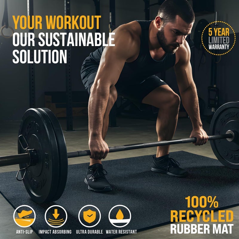 Dinoflex حصيرة تمارين متعددة الاستخدامات من مطاط كينج - حصيرة مطاطية سميكة معاد تدويرها 100% لأرضيات صالة الألعاب الرياضية المنزلية، غير قابلة للانزلاق، ذات رائحة منخفضة، حصيرة متينة للتدريب الداخلي/الخارجي، صديقة للأحذية - Image 2
