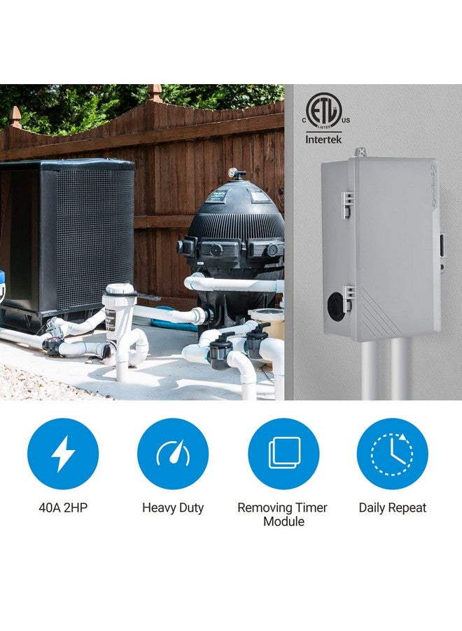 ديوينويلز مؤقت مضخة حمام سباحة DEWENWILS عالي التحمل بقوة 2 حصان، مفتاح تشغيل/إيقاف قابل للبرمجة لمدة 24 ساعة لسخان المياه، مضخة حمام السباحة، مدرج في قائمة ETL باللون الرمادي - Image 1