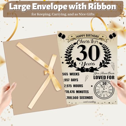 Uiorgui Large 30th Birthday Cards for Men Women, Vintage 1996 Happy 30th Birthday Greeting Card with Envelope Jumbo Thirty Guest Book Cheers to 30 Years Decorations Gifts Party Supplies - Image 3