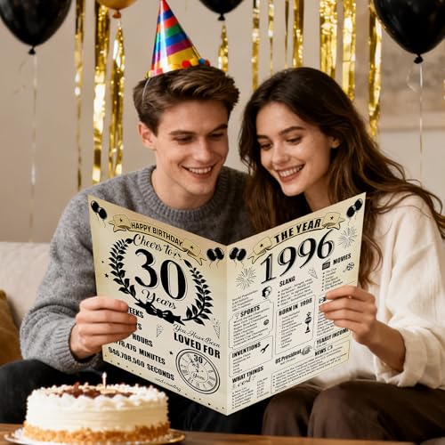 Uiorgui Large 30th Birthday Cards for Men Women, Vintage 1996 Happy 30th Birthday Greeting Card with Envelope Jumbo Thirty Guest Book Cheers to 30 Years Decorations Gifts Party Supplies - Image 5