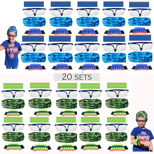 wishery Accessories for Nerf Party Supplies 20 Sets Kids Birthday Favors Bulk Pack with Darts Glasses Masks and Wristbands for Boys Birthday Parties and Nerf War Teams - Image 1