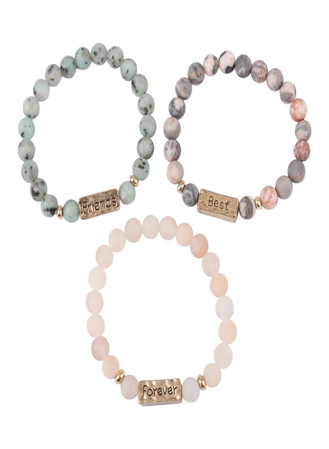 أوير أويير، عبوة من 3 أساور صداقة من الأحجار البركانية الطبيعية، أفضل الأصدقاء إلى الأبد، خرز مطاطي قابل للتمدد، أحجار كريمة علاجية للرجال والنساء (النمط ج) - Image 1