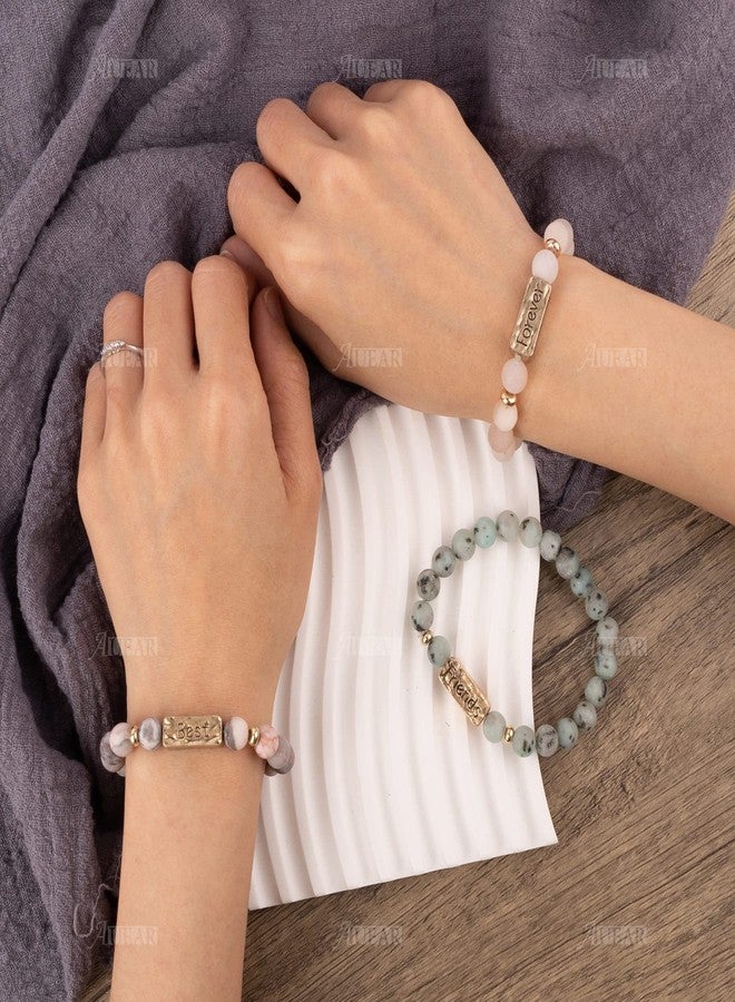 أوير أويير، عبوة من 3 أساور صداقة من الأحجار البركانية الطبيعية، أفضل الأصدقاء إلى الأبد، خرز مطاطي قابل للتمدد، أحجار كريمة علاجية للرجال والنساء (النمط ج) - Image 3