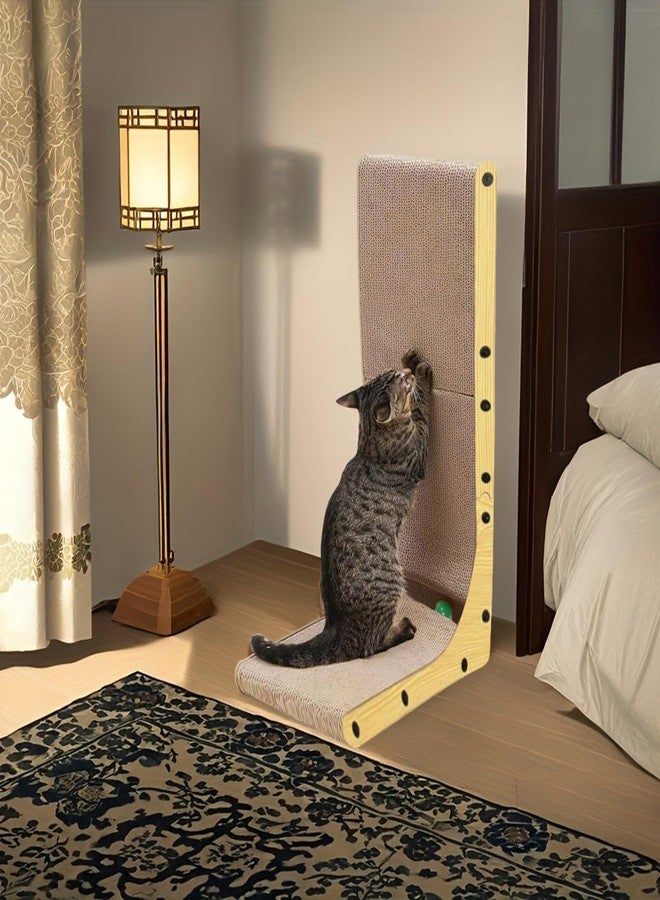 KVV L Shape Cat Scratcher, 23.6 Inch Large Vertical Scratching Board Wall Mounted, Durable Cardboard Scratch Pad with Ball Toy - Protects Furniture for Indoor Cats (23.6in) - Image 5