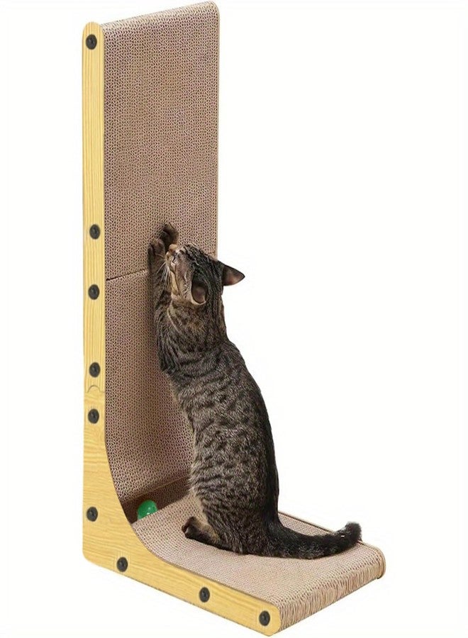 KVV L Shape Cat Scratcher, 23.6 Inch Large Vertical Scratching Board Wall Mounted, Durable Cardboard Scratch Pad with Ball Toy - Protects Furniture for Indoor Cats (23.6in) - Image 1