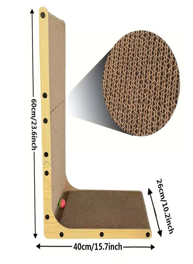 KVV L Shape Cat Scratcher, 23.6 Inch Large Vertical Scratching Board Wall Mounted, Durable Cardboard Scratch Pad with Ball Toy - Protects Furniture for Indoor Cats (23.6in) - Image 3
