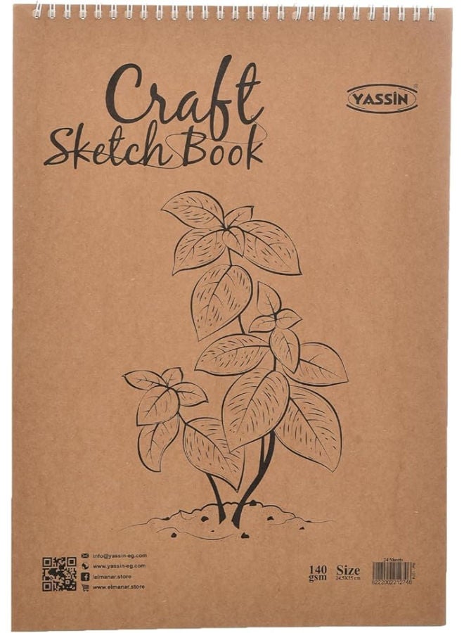 Yassin Craft Sketchbook, 24 Sheets 25x35cm Wire-Bound 140gsm for Creative Art - Image 1
