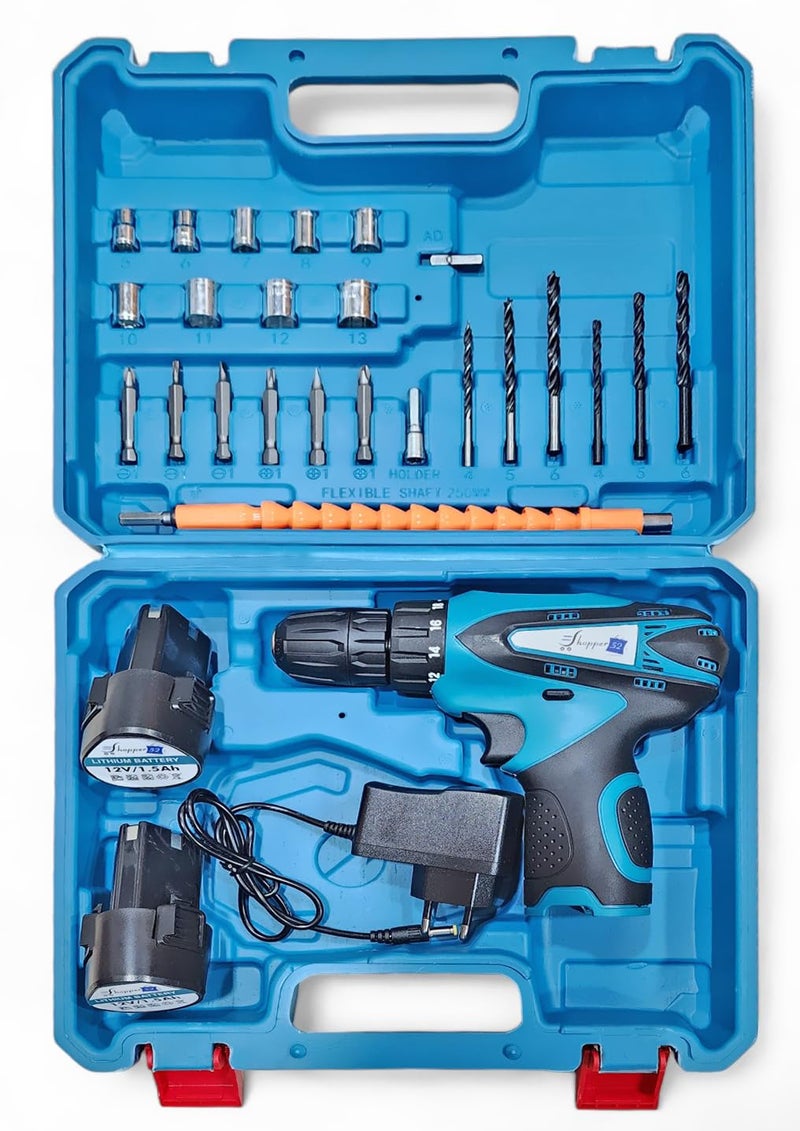 Shopper52 10mm Cordless Drill Machine with 12V Liion Dual Speed Keyless Chuck Drill and Batteries - Image 1