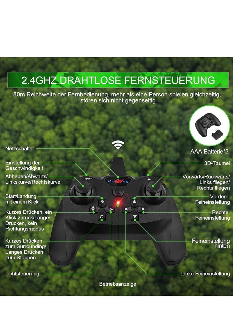 JAJEEK - RC Aeroplane 2.4GHz Remote Controlled Quadcopter L0713 – Floating Fighter Aircraft, RTF for Beginners, Children & Adults, USB Charging, Green - Image 1