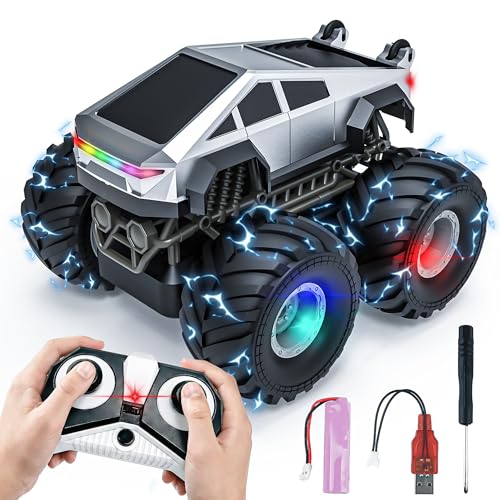 BEZGAR Cyber Truck Toy 24GHz 120 4WD Remote Control Car for Boys 812 with Colorful Lights 360 Rotation RC Car Toy for Boys Girls Age 6 7 8 9 10 Years Old Birthday GiftsSilver - Image 1