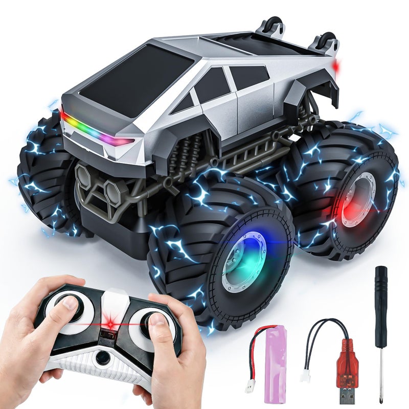 BEZGAR Cyber Truck Toy 24GHz 120 4WD Remote Control Car for Boys 812 with Colorful Lights 360 Rotation RC Car Toy for Boys Girls Age 6 7 8 9 10 Years Old Birthday GiftsSilver - Image 3