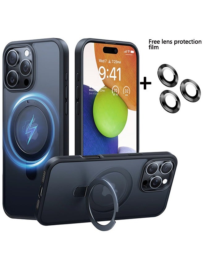 جراب iPhone 16 Pro Max مع حامل مغناطيسي غير مرئي، مع أفلام حماية لعدسات الكاميرا، [متوافق مع MagSafe] [حماية من السقوط العسكري] جراب نحيف شفاف غير لامع مقاوم للصدمات لهاتف iPhone 16 Pro Max مقاس 6.9 بوصة 2024، أسود - Image 1