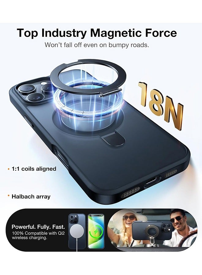 جراب iPhone 16 Pro Max مع حامل مغناطيسي غير مرئي، مع أفلام حماية لعدسات الكاميرا، [متوافق مع MagSafe] [حماية من السقوط العسكري] جراب نحيف شفاف غير لامع مقاوم للصدمات لهاتف iPhone 16 Pro Max مقاس 6.9 بوصة 2024، أسود - Image 2