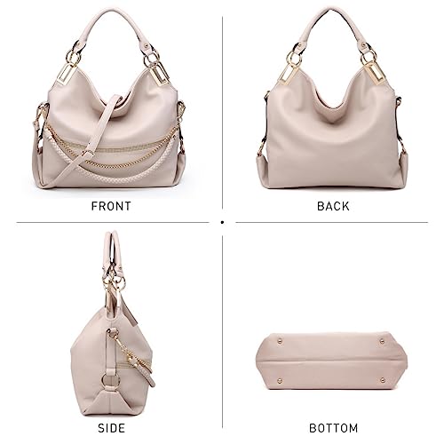 Dasein Women's Large Hobo Bag with Rhinestone Accents Vegan Leather Tote Purse Shoulder Handbag for Ladies (Beige) - Image 3