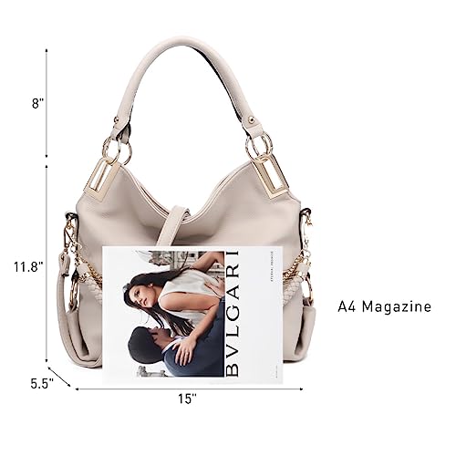 Dasein Women's Large Hobo Bag with Rhinestone Accents Vegan Leather Tote Purse Shoulder Handbag for Ladies (Beige) - Image 4