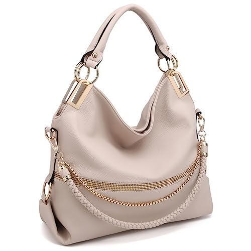 Dasein Women's Large Hobo Bag with Rhinestone Accents Vegan Leather Tote Purse Shoulder Handbag for Ladies (Beige) - Image 1