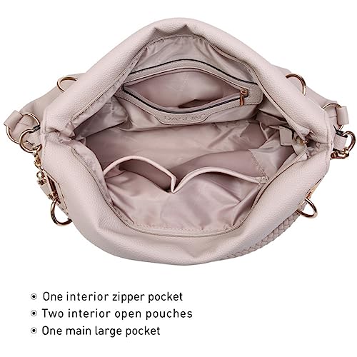 Dasein Women's Large Hobo Bag with Rhinestone Accents Vegan Leather Tote Purse Shoulder Handbag for Ladies (Beige) - Image 5