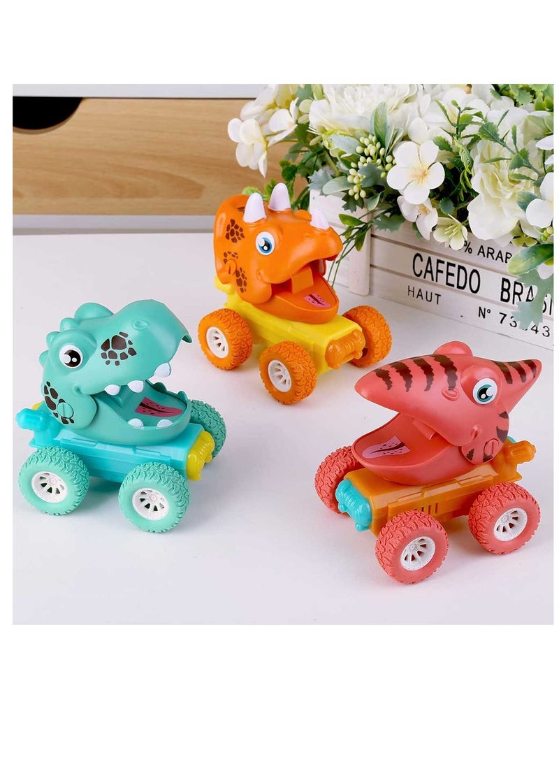 Toyland 3 Pcs Press and Go Dino Trucks for Kids with Flashing Lights and Dino Roar Music Toys for 3 4 5 Years