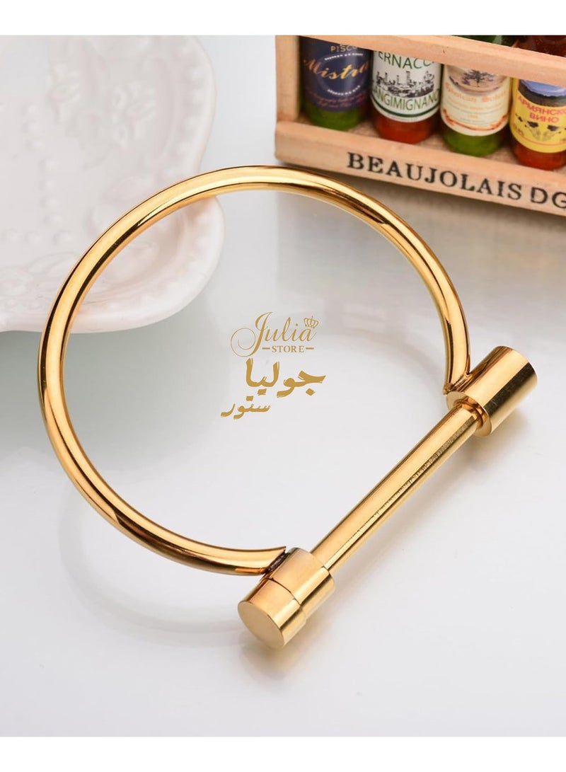 18K Gold Plated Stylish Titanium Steel D Shape Bar
