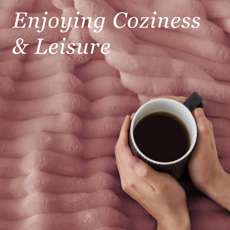 BEDELITE Fleece Throw Blanket for Couch - 300GSM Soft & Warm Fluffy Dusty Pink Blanket, Decorative and Giftable Striped Blankets for Women, Men, 50"x60" - Image 5
