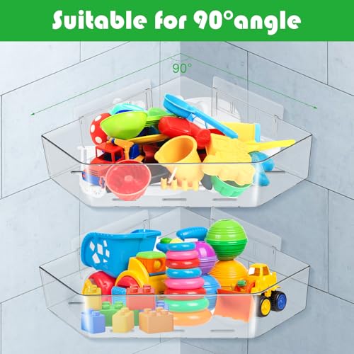 MAKIOTEKO 2 Pack Acrylic Corner Shower Caddy, Adhesive Shower Organizer Bathroom Organizer Shelves Bath Toy Holder Storage for Bathroom - Image 4