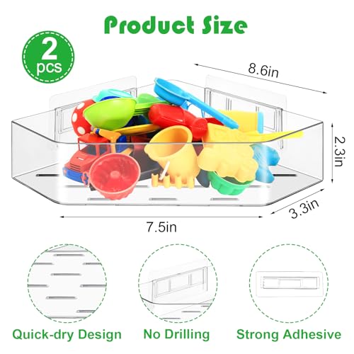 MAKIOTEKO 2 Pack Acrylic Corner Shower Caddy, Adhesive Shower Organizer Bathroom Organizer Shelves Bath Toy Holder Storage for Bathroom - Image 3