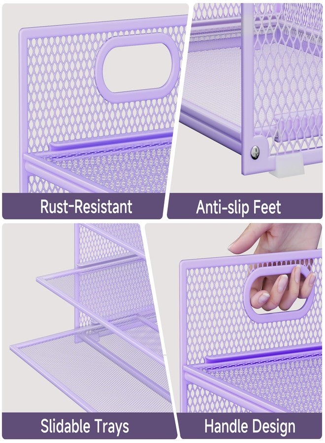 Kinkota Purple Paper Organizer for Desk with Handle, 6-Tier Metal Mesh File Organizer | Stackable Desktop Organizer for Office Supplies & Stationery Storage - Image 3