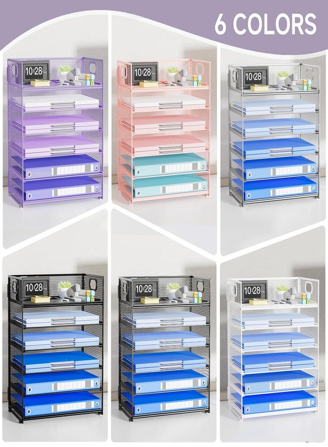 Kinkota Purple Paper Organizer for Desk with Handle, 6-Tier Metal Mesh File Organizer | Stackable Desktop Organizer for Office Supplies & Stationery Storage - Image 5