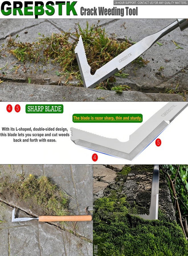 GREBSTK Crack Weeder Crevice Weeding Tool Stainless Steel Manual Weeder Beech Handle Gardening Tool, 22 inch - Image 4