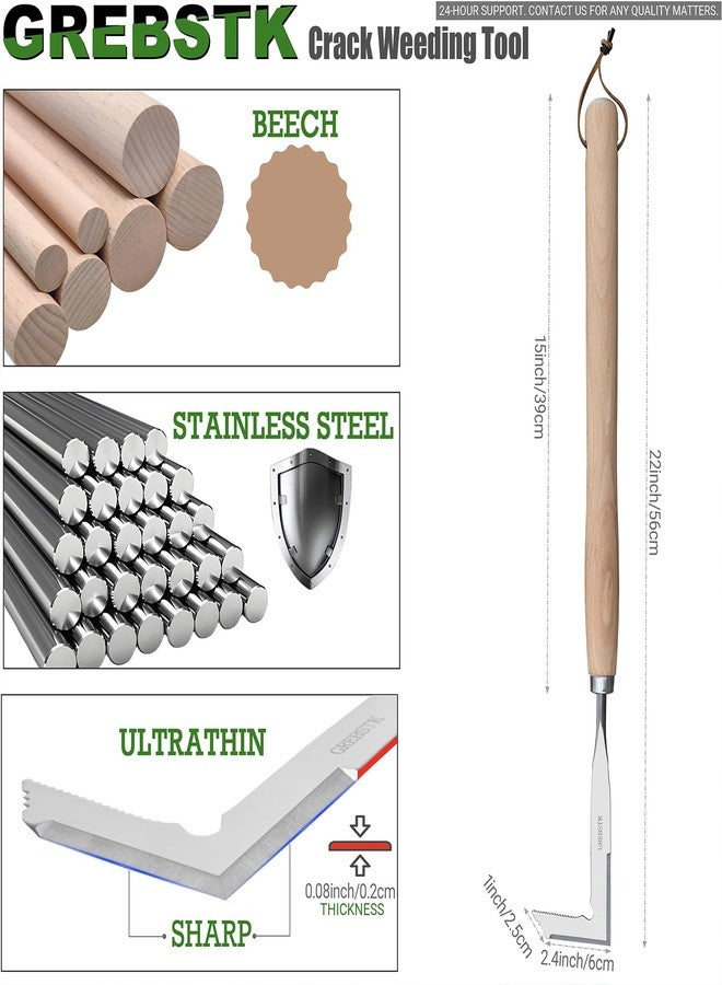GREBSTK Crack Weeder Crevice Weeding Tool Stainless Steel Manual Weeder Beech Handle Gardening Tool, 22 inch - Image 2