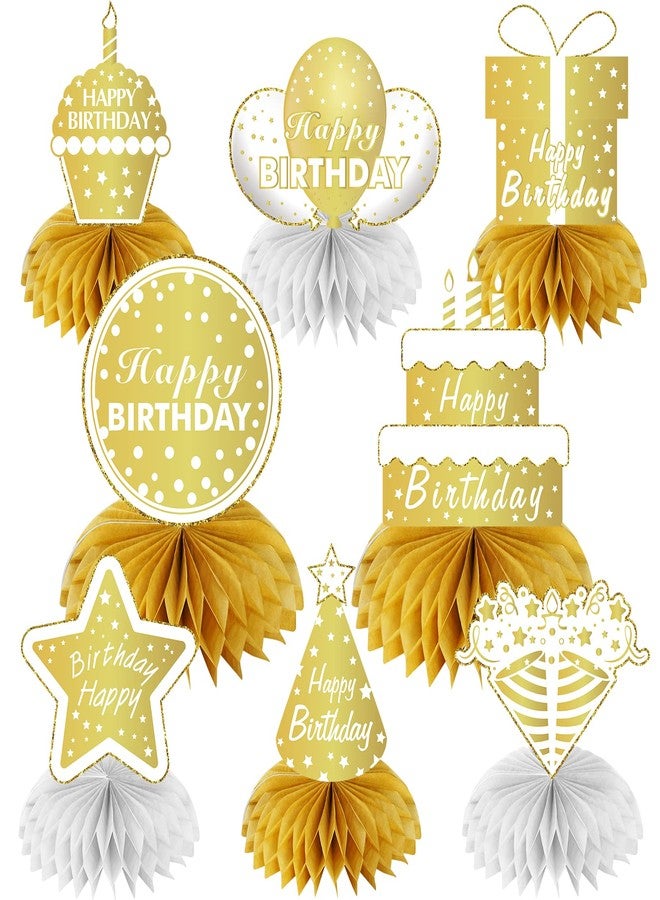 Uiorgui Happy Birthday Table Decorations, 8Pcs White Gold Birthday Decorations for Women Men Table Centerpieces for Birthday Party 16th 18th 21st 30th 40th 50th 60th Birthday Table Sign Toppers Decor - Image 1