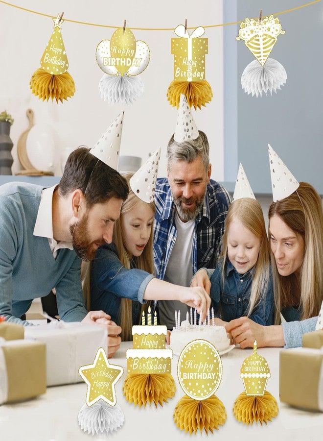 Uiorgui Happy Birthday Table Decorations, 8Pcs White Gold Birthday Decorations for Women Men Table Centerpieces for Birthday Party 16th 18th 21st 30th 40th 50th 60th Birthday Table Sign Toppers Decor - Image 4