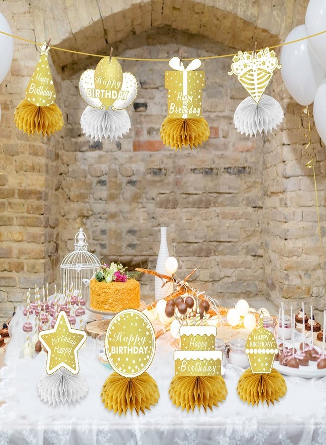 Uiorgui Happy Birthday Table Decorations, 8Pcs White Gold Birthday Decorations for Women Men Table Centerpieces for Birthday Party 16th 18th 21st 30th 40th 50th 60th Birthday Table Sign Toppers Decor - Image 3