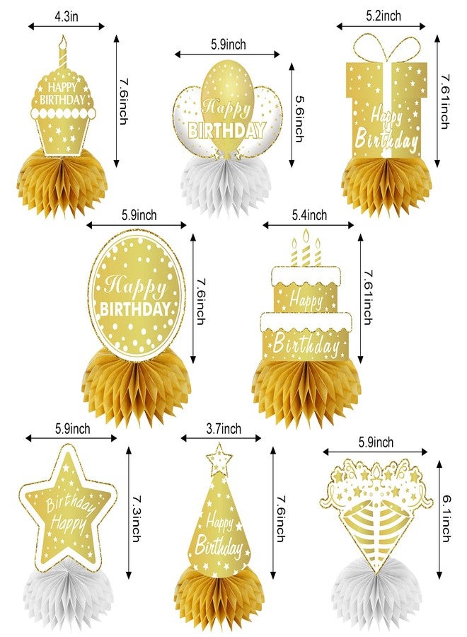 Uiorgui Happy Birthday Table Decorations, 8Pcs White Gold Birthday Decorations for Women Men Table Centerpieces for Birthday Party 16th 18th 21st 30th 40th 50th 60th Birthday Table Sign Toppers Decor - Image 2