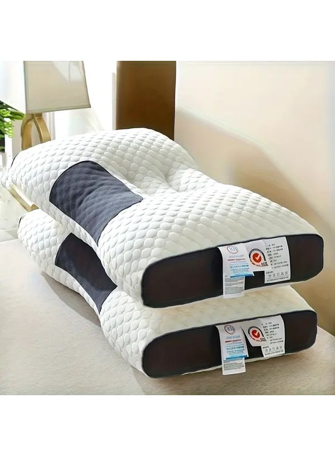 Luxury Knitted Bed Pillow 15.75x25.59 Inch High Pillow with Neck Support Sleep Massage Core 850g Moisture Wicking Breathable Soft Quilted Design White with Black Stitching Zippered Closure Comfortable Neck Support Elegant Bedroom Accessory - Image 2