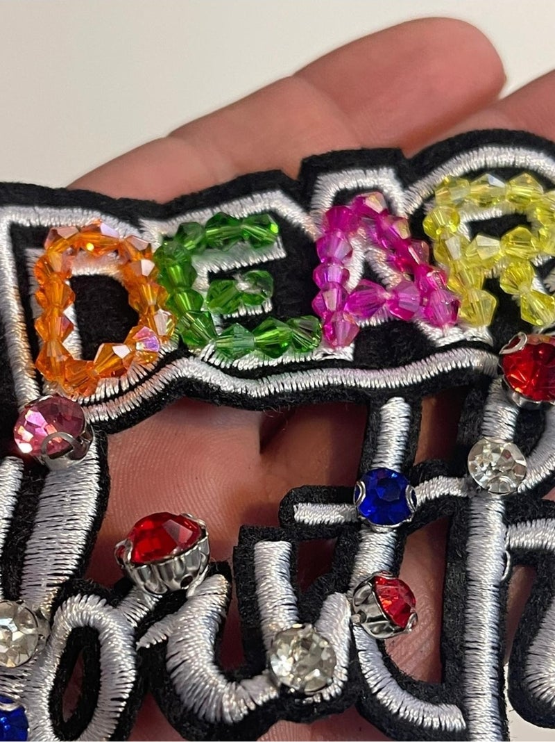 Gönülden Tasarım Heartfelt Design 8x7 cm Colorful Beads Glass Stone and Embroidery Written Epaulette Applique Patch Badge - Image 2